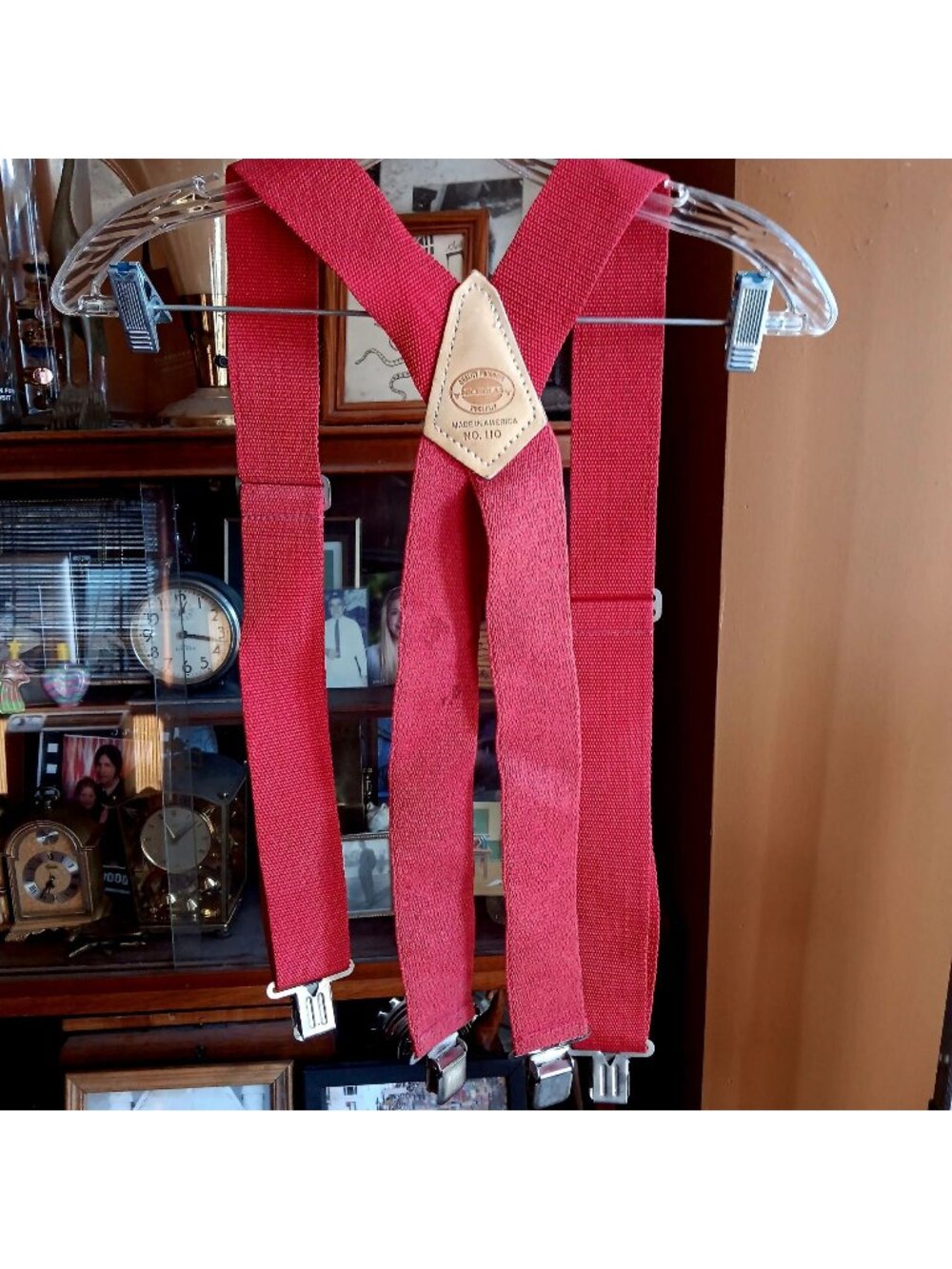 Vintage Nicholas No. 110 Red Suspenders Leather Metal Clips Firefigher USA